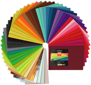 X- Stiff & Soft Felt Fabric, Assorted Tones - Set of 50 Sheets