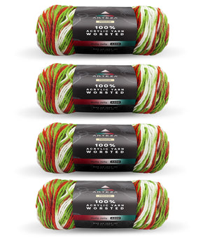 100% Acrylic Yarn, Worsted, Holly Jolly - 4 Pack