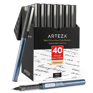Roller Ball Pens, Black, 0.5mm Needle Nib - Set of 40