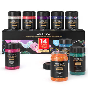 Glitter Acrylic Paint Set, Iridescent, 2oz Bottles - Set of 14