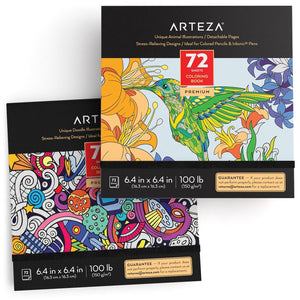 Coloring Book Doodle & Animal Illustrations Black Outlines 72 Sheets Each Set of 2