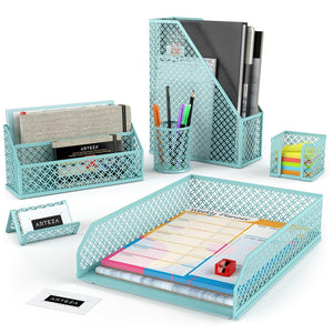 Desk Organizer, Teal Blue - 6 Piece Set