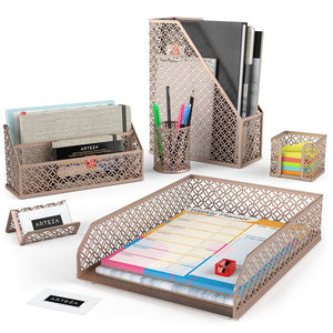 Desk Organizer, Rose Gold - 6 Piece Set