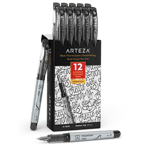 Fountain Pens, Black, Medium Nib - 12 Pack