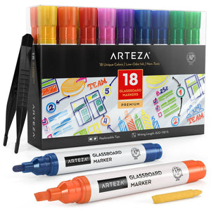 Glassboard Markers, Classic & Neon Colors - Set of 18