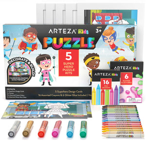 Kids Jigsaw Puzzle Set, Superheroes - 5 Puzzle Kits