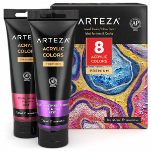 Metallic Acrylic Paint, Jewel Tones, 4oz Tubes - Set of 8