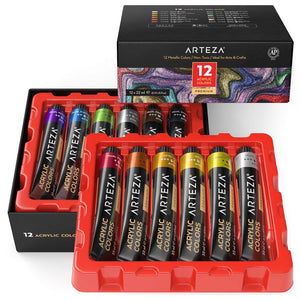 Metallic Acrylic Paint, 22ml Tubes - Set of 12