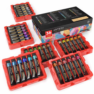Metallic Gouache Paint, 12ml Tubes - Set of 36