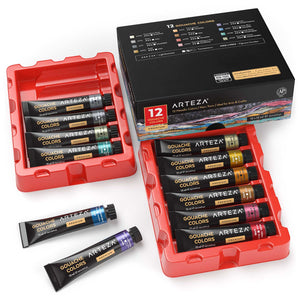 Metallic Gouache Paint, 12ml Tubes - Set of 12