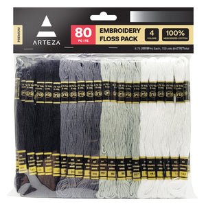 Embroidery Floss, Black, Gray & White Tones - 80 Pieces