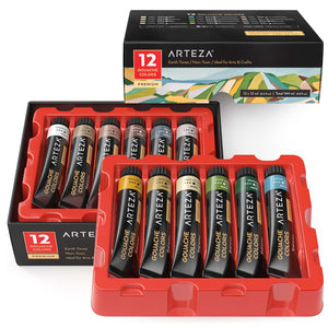 Gouache Paint, Earth Tones, 12ml Tubes - Set of 12