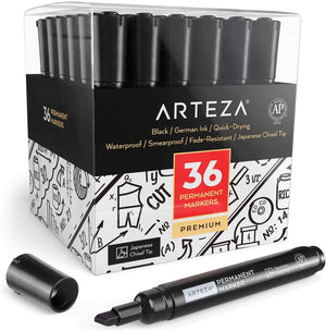 Permanent Markers, Black, Chisel Tip - Pack of 36