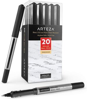 Roller Ball Pens, Black, 0.5mm Extra Fine Nib - Set of 20