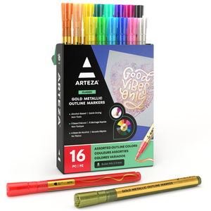Gold Metallic Outline Markers, Assorted Colors - Set of 16 