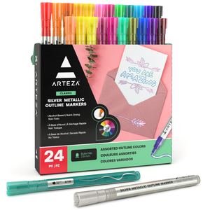 Silver Metallic Outline Markers, Assorted Colors - Set of 24