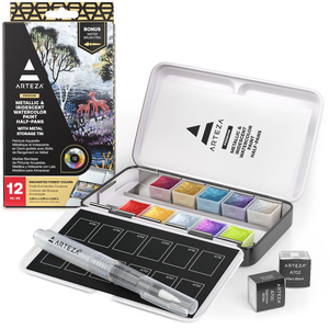 Metallic & Iridescent Watercolor Half Pans, Set of 12 Colors, Enchanted Forest Theme