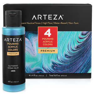 Pouring Acrylic Paints, Iridescent Nautical Tones, 4oz Bottles - Set of 4